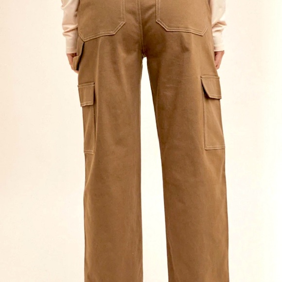 Hem & Thread Tan Wide Leg Cargo Pants - Picture 3 of 9